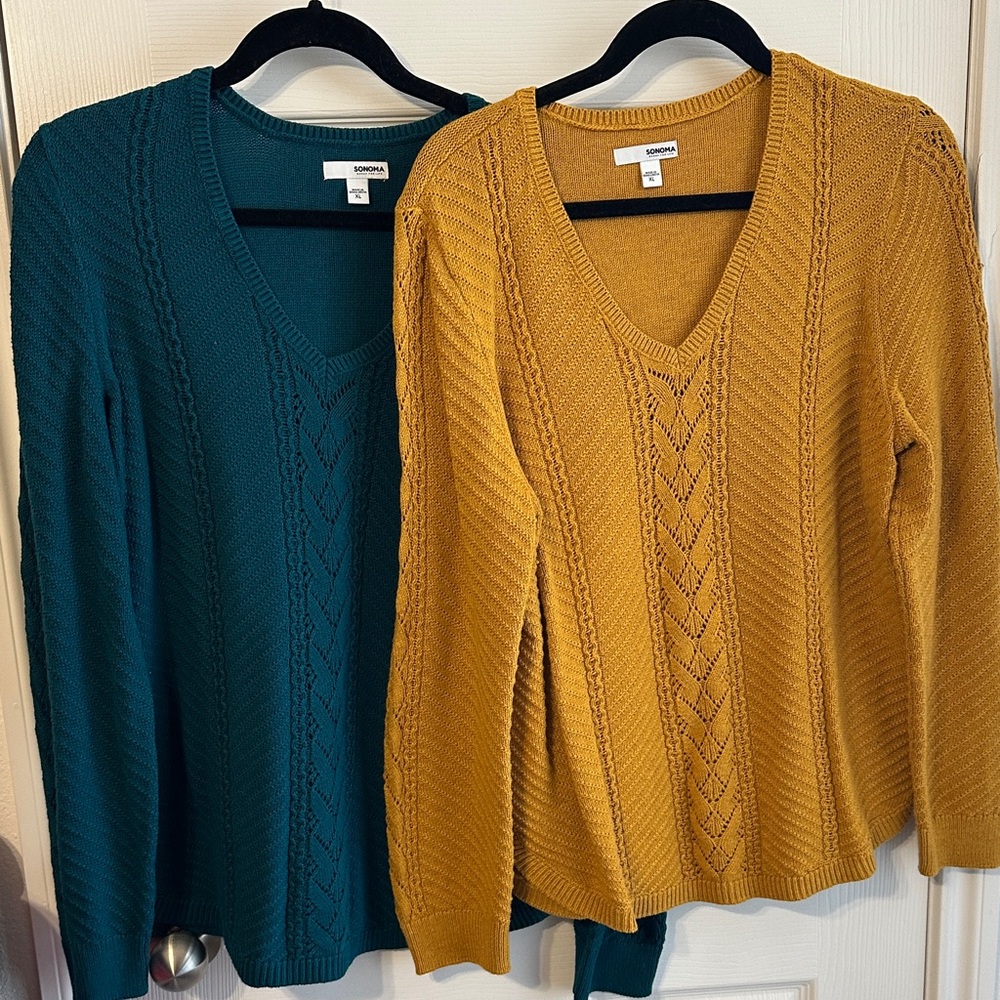 Bundle of 2 -Sonoma V-Neck Sweater Duo - Mustard and Teal